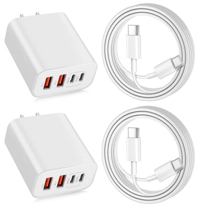 USB C Charger for iPhone 15,4-Port Fast iPhone 15 Wall Charger Block,2Pack 40W Multiport Quick USB C Wall Charger Plug Adapter,10FT USB C to C Cable for iPhone 15/15 Pro/15 ProMax/15 Plus,iPad Pro/Air