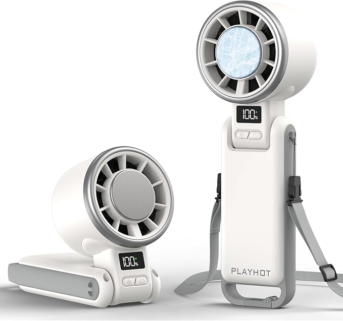 Portable Handheld Turbo Fan with Ice Cooling, Rechargeable Personal Fan, Up tp 12Hrs Cooling, 5 Speed 25550RPM Powerful Portable Fan for Travel, Outdoor, Camping, Hiking (White)