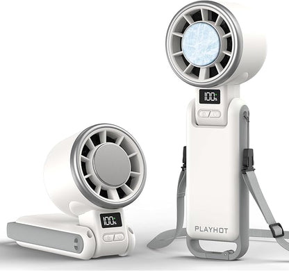 Portable Handheld Turbo Fan with Ice Cooling, Rechargeable Personal Fan, Up tp 12Hrs Cooling, 5 Speed 25550RPM Powerful Portable Fan for Travel, Outdoor, Camping, Hiking (White)