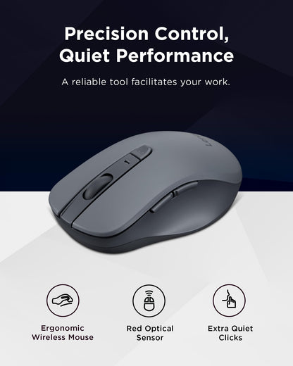 Lenovo WL310 Bluetooth Silent Mouse, Ergonomic, Adjustable DPI, Silent Clicks, Bluetooth 5.0, Portable for Windows, Mac, and Chromebook, Grey