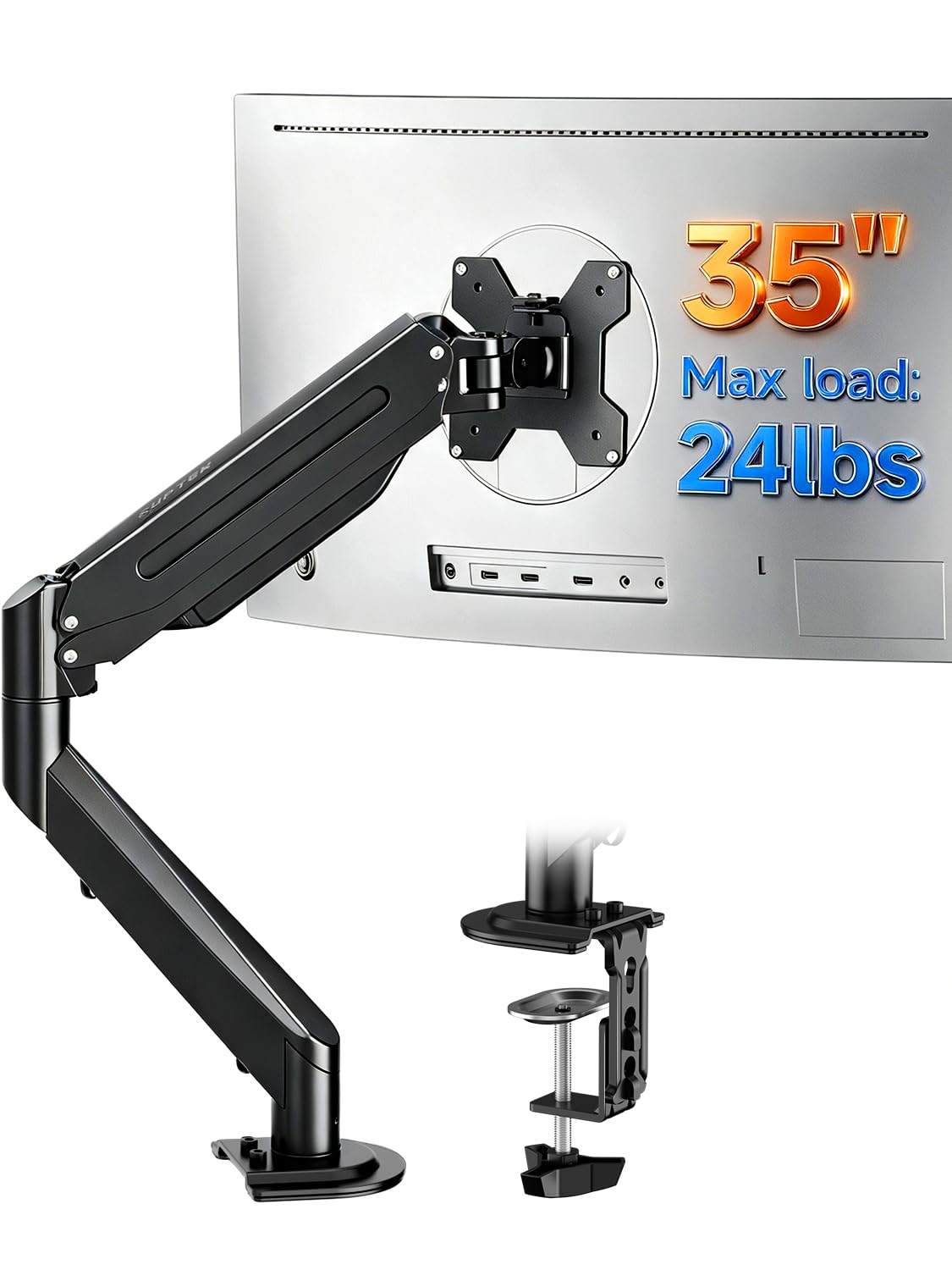 Suptek Monitor Mount Gas Spring Monitor Arm Desk Mount Fully Adjustable Fits 17 20 22 23 24 26 27 32 35 inch Monitors Weight Capacity up to 24.25 lbs, White
