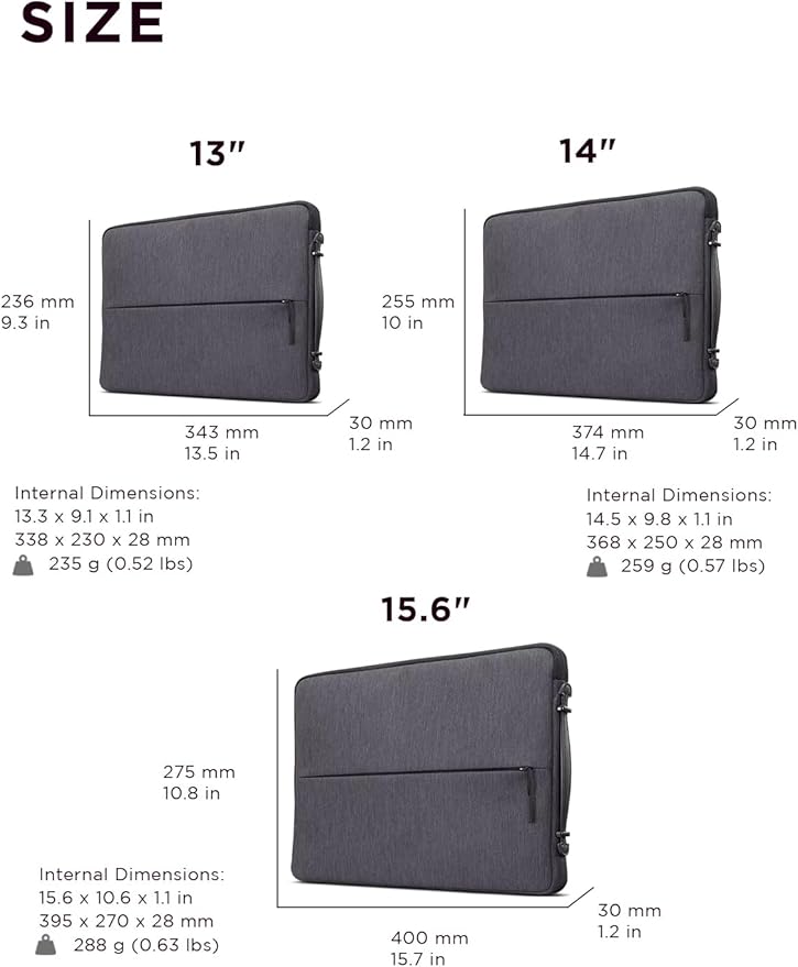 Lenovo Urban Laptop Sleeve 13 Inch for Laptop/ Notebook/Tablet Compatible with MacBook Air/Pro Water Resistant - Charcoal Grey