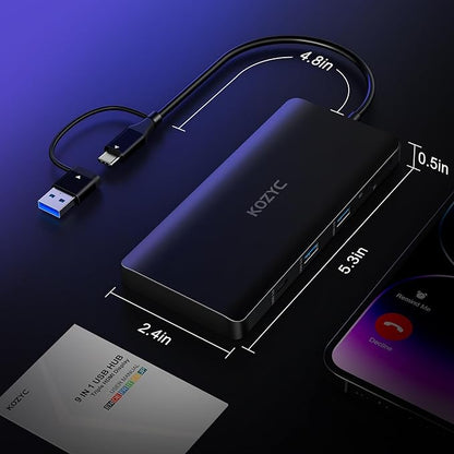 USB C Docking Station 3 Monitors Compatible with Mac/Windows, KOZYC Triple Display Docking Station with 3xHDMI(4k60Hz/30Hz+1080p), 3xUSB 3.0, SD/TF, 100W PD with HDMI Splitter Extend Display 3 Monitor