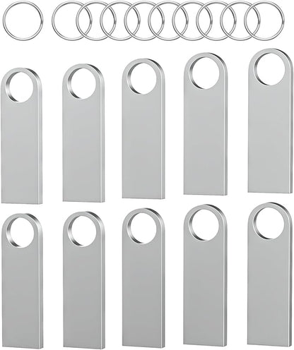 ABLAZE 128MB Flash Drive 10 Pack, Metal USB 2.0 Thumb Drives with Keychains USB Sticks Pendrives (Sliver)