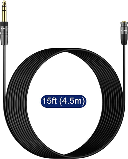 J&D 1/4 inch to 3.5mm Headphone Adapter, Heavy Duty Copper Shell Connecter Joint 3.5mm 1/8 inch Female TRS to 6.35mm Male TRS Stereo Audio Extension Cable (15 Feet)