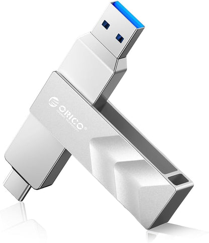 ORICO 1TB Portable Solid State Drive, 1050MB/s Dual-Port Rotating Metal External SSD with 90° Click-Stop, Reliable Storage for iPhone 16, 15 Series, Type-C Smartphone, Mac, Audio, Vehicle - A101