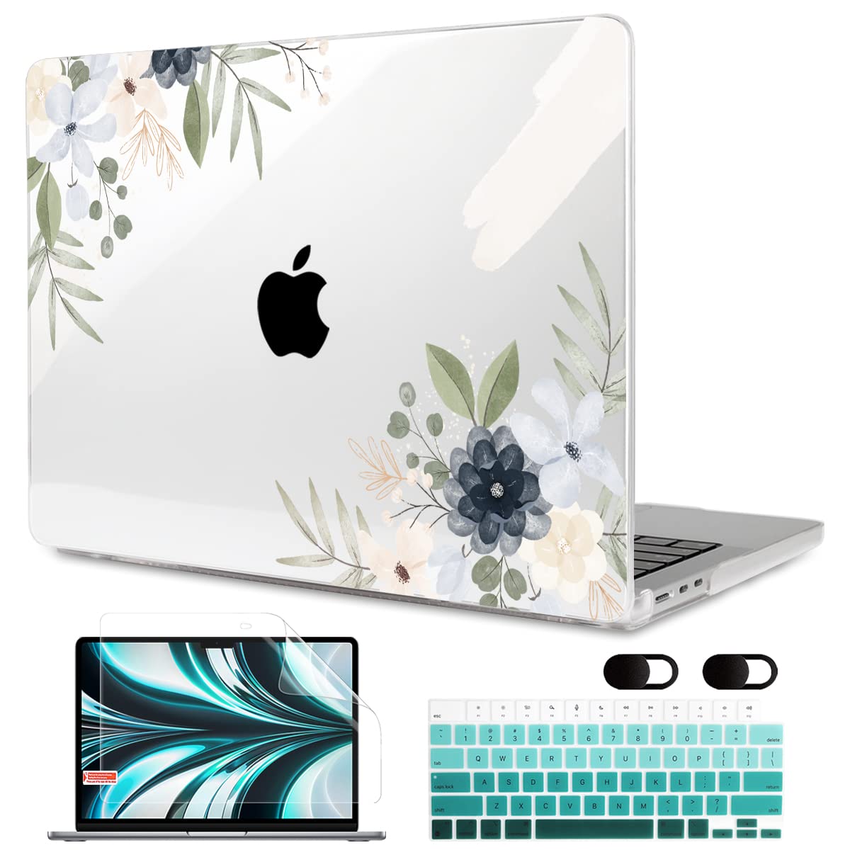 MEEgoodo Case for M5/M4/M3/M2 MacBook Air 13 inch 2026 2025 2024 2022, Fit Model A3449/A3240/A3113/A2681, Case Compatible with MacBook Air 13.6-inch, Gold Flowers Lilies