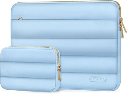 MOSISO 15-15.6 inch Laptop Case, 16 inch Puffy Laptop Sleeve Compatible with MacBook Pro 16, HP Dell ASUS Acer Toshiba Lenovo Notebook Computer, Polyester Horizontal Bag with Small Case, Air Blue