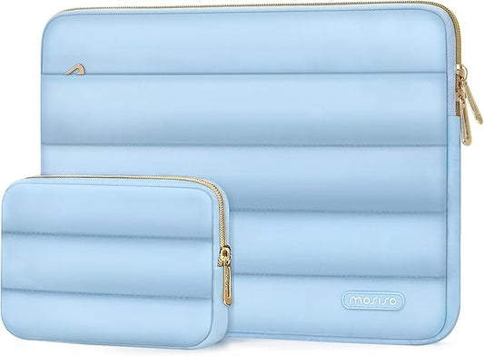MOSISO Laptop Case 16 inch, 15-15.6 inch Puffy Laptop Sleeve Compatible with MacBook Pro 16 M5 M4 M3 M2 M1, HP Dell ASUS Acer Toshiba Lenovo, Polyester Horizontal Bag with Small Case, Air Blue