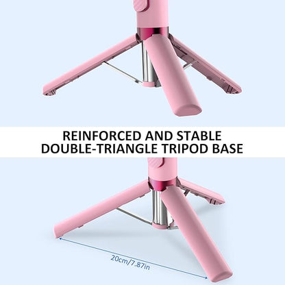 Selfie Stick Tripod, Foldable Cellphone Tripod with Remote for Group Selfies/Live Streaming/Video Recording, for iPhone Series Android, Pink
