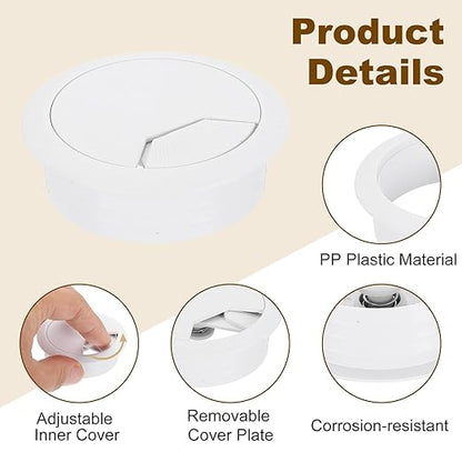 uxcell 5 Pcs 50mm (1.97 Inch) Desk Grommet, Plastic Cable Hole Cover, Wire Cord Cable Organizer for Home Office Computer Desk Cabinet, White