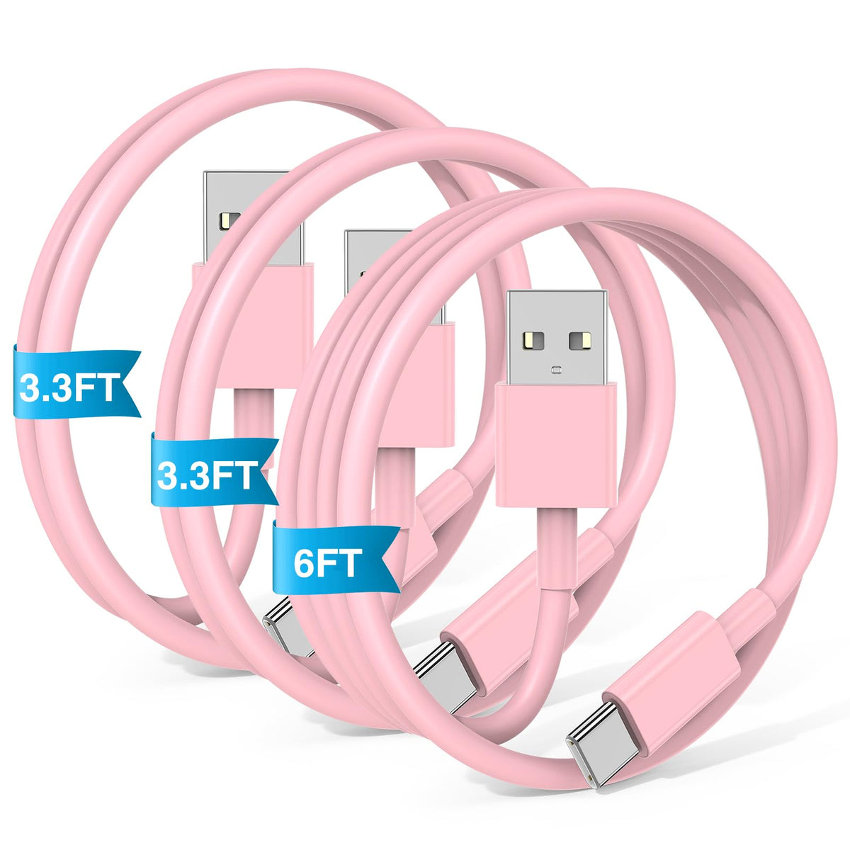 JERMASAL 3-Pack Blue [3.3FT+3.3FT+6FT] USB A to USB C Cable, Compatible with iPhone 15/16, iPad, Samsung, MacBook, PS5 and More, Fast Charging, Carplay Cable