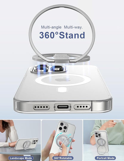 EWA MagOne 3rd Gen [Compatible with MagSafe] Phone Grip Stand with Finger Strap, Removable Magnetic Ring Holder Kickstand Loop for iPhone 16,15, 14, 13, 12 Series-(Silver)
