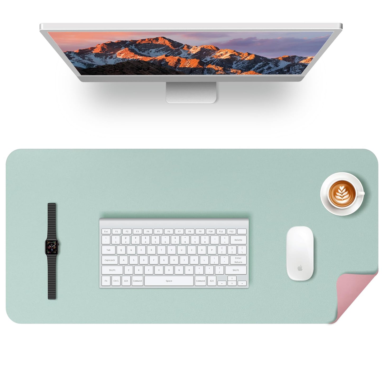 KINGFOM Desk Pad Office Desktop Protecter, PU Leather Desk Mat Blotters Organizer with Comfortable Writing Surface (47.2" x 23.6", Light Green+Pink)