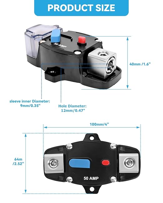60A Resettable Circuit Breaker - 60 Amp Self Recovery with Manual Reset Button for Car Audio & Amps Protection