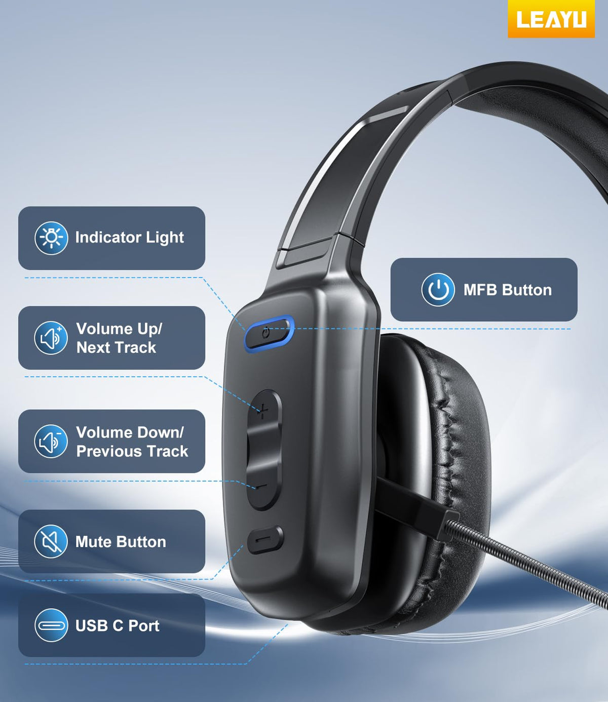 Trucker Bluetooth Headset, 60-Hour AI Noise-Canceling Mic for Driving