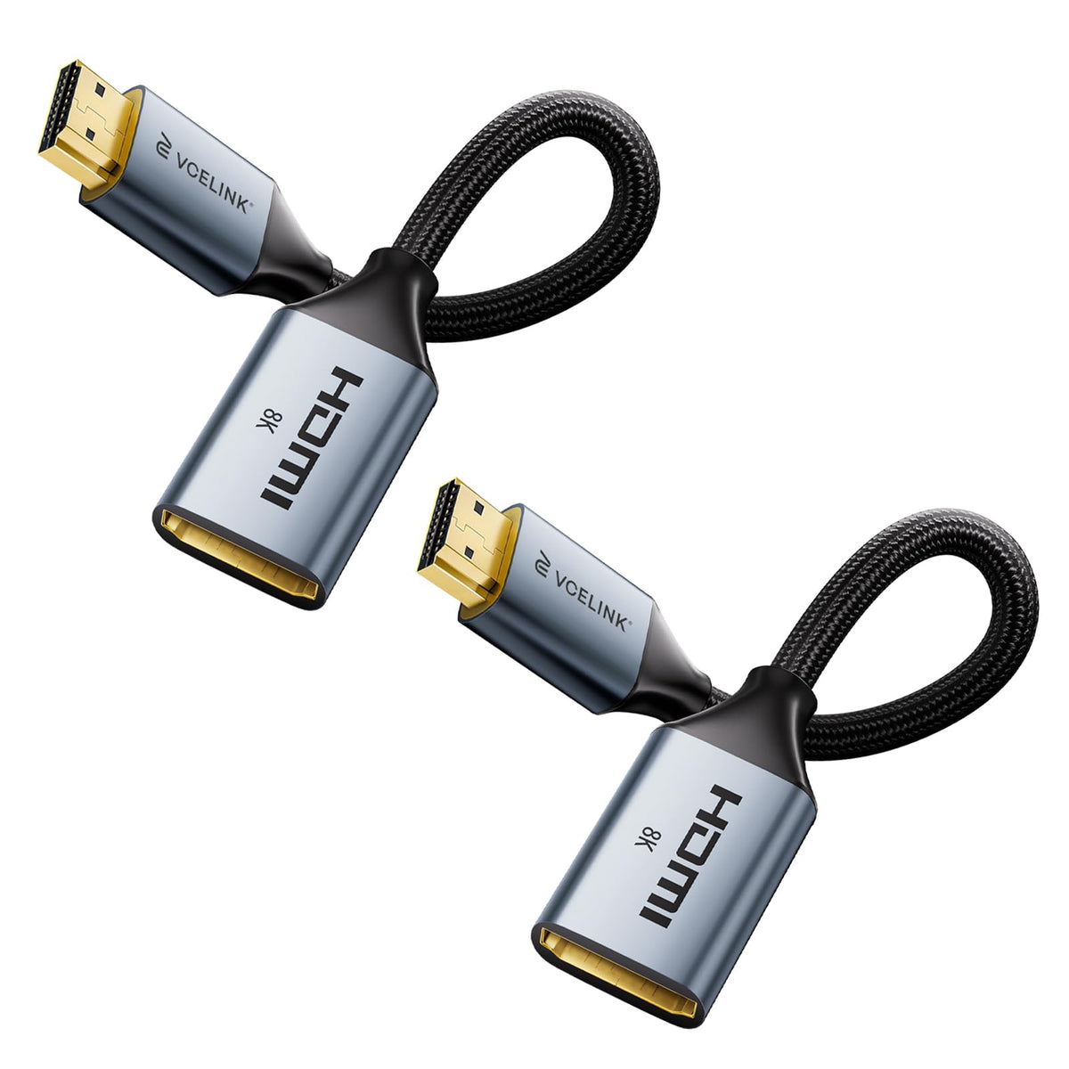 VCELINK 8K HDMI Extender Cable, 48Gbps Male to Female Adapter, 2 Pack