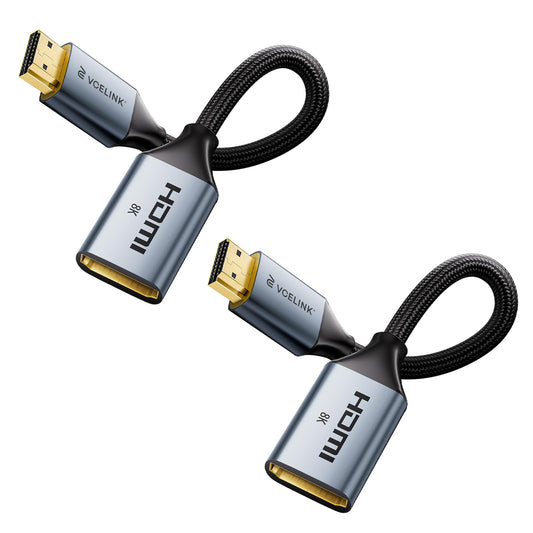 VCELINK 8K HDMI Extender Cable, 48Gbps Male to Female Adapter, 2 Pack