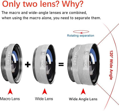 Silver 3 in 1 Cell Phone Camera Lens Kit Wide Angle Macro Fisheye Lens Universal for Smart Phones iPhone Samsung Android(Silver)
