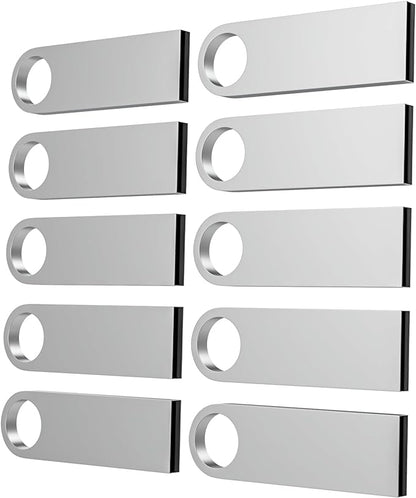 ABLAZE 32GB Flash Drive 10 Pack, Metal USB 2.0 Thumb Drives with Keychains USB Sticks Pendrives (Sliver)