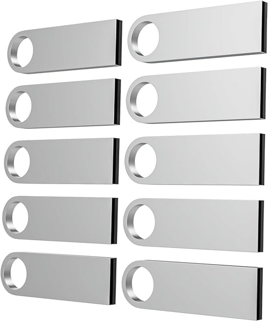 ABLAZE 8GB Flash Drive 10 Pack, Metal USB 2.0 Thumb Drives with Keychains USB Sticks Pendrives (Sliver)