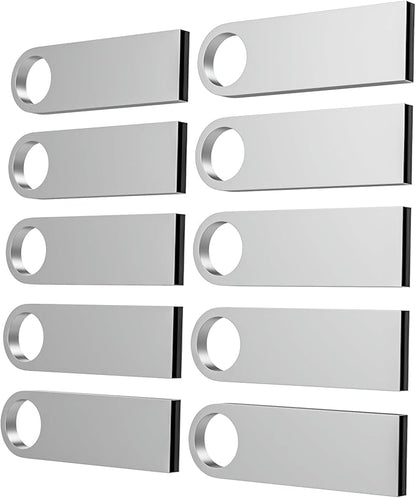 ABLAZE 16GB Flash Drive 10 Pack, Metal USB 2.0 Thumb Drives with Keychains USB Sticks Pendrives (Sliver)