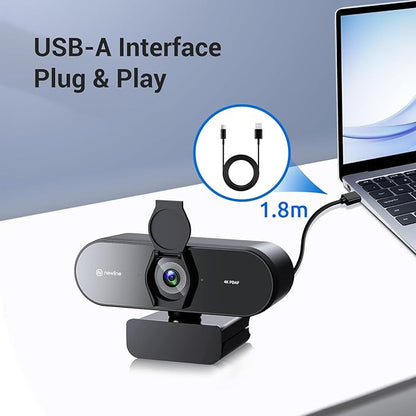 N newline 4K Webcam for PC, PDAF/CDAF Autofocus, 1080P@60FPS, 79° FOV, Auto Light Correction, 2 Noise Reduction Mics, Privacy Cover, USB-A, Streaming Camera for Skype, Teams, Online Meeting, NewEye 62