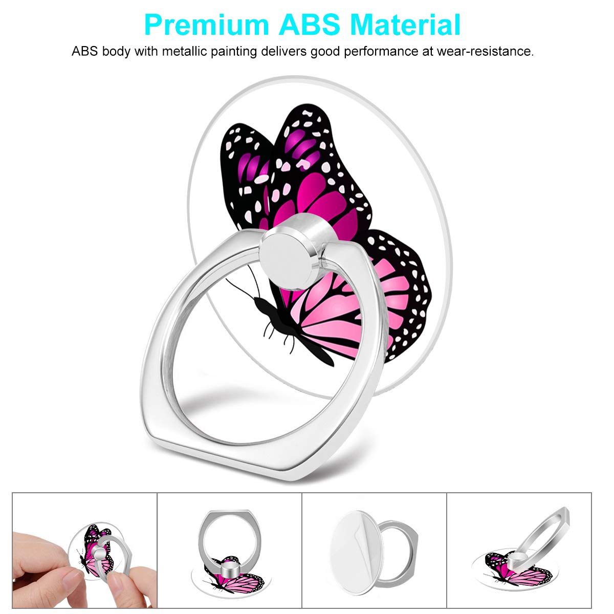 Bonoma Finger Ring Stand, 3 Pack Butterfly 360 Degree Rotation Phone Ring Stand Grip Holder Compatible with Smartphones and Tablets