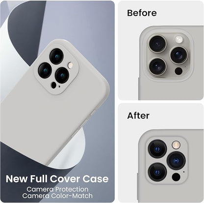 FireNova Designed for iPhone 15 Pro Max Case, Silicone Upgraded [Camera Protection] Phone Case with [2 Screen Protectors], Soft Anti-Scratch Microfiber Lining Inside, 6.7 inch, Natural Titanium