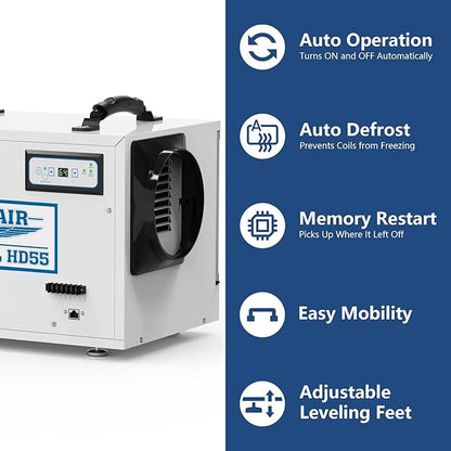 ALORAIR 120 Pints Commercial Dehumidifier for Crawl Spaces & Basements with Drain Hose, Compact Dehumidifiers for Home and Industry Water Damage, Auto Defrost, 5-Year Quality Coverage