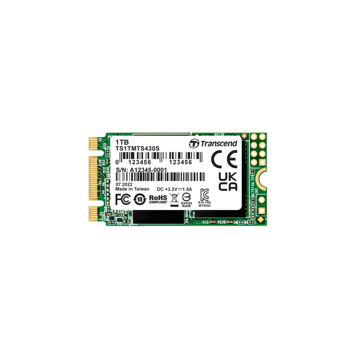 Transcend 128GB MTS430S M.2 SATA III 2242 SSD, Dram Cache, B+M Key
