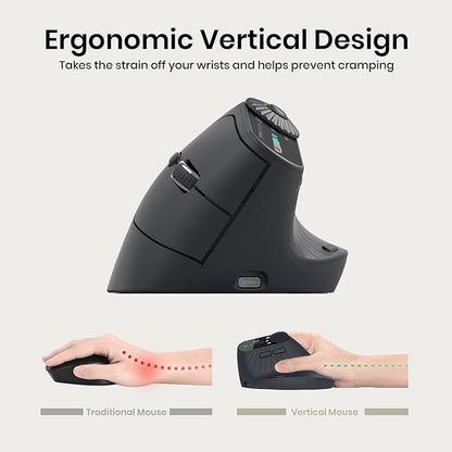 Vertical Ergonomic Mouse 2.4G Wireless BT Task Window Switching and Horizontal Scrolling,Adjustable DPI, Lightweight for Laptop,Desktop,PC,MacBook, Black (MKE 604)