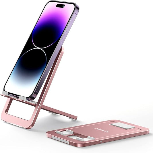 JSAUX Fold-Flat Cell Phone Stand, Adjustable Desk Holder-Pink