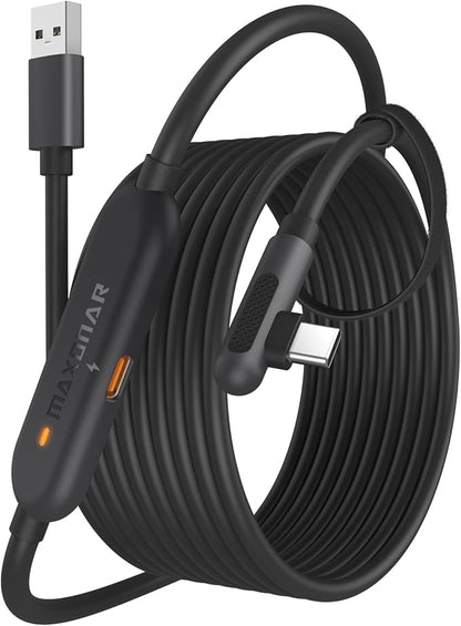 Maxonar VR Charging Link Cable 20FT (Next-Gen Chip) Compatible with Meta Quest 3S/Quest 3/Oculus Quest 2/Pico 4 Accessories and PC/SteamVR, Awesome Gift-5Gbps USB 3.0 to USB C Cable-Black