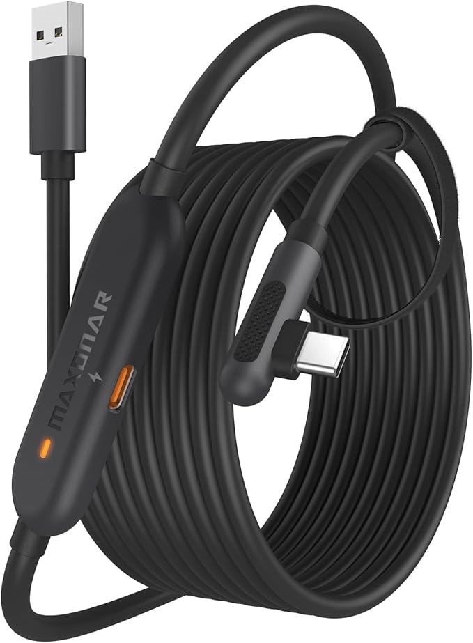 Maxonar [Next-Gen Chip VR Charging Link Cable 16FT Compatible with Meta 3S/3/Oculus 2/Pico 4 Accessories and PC/SteamVR, Awesome Gift-5Gbps USB 3.0 to USB C Cable-Black
