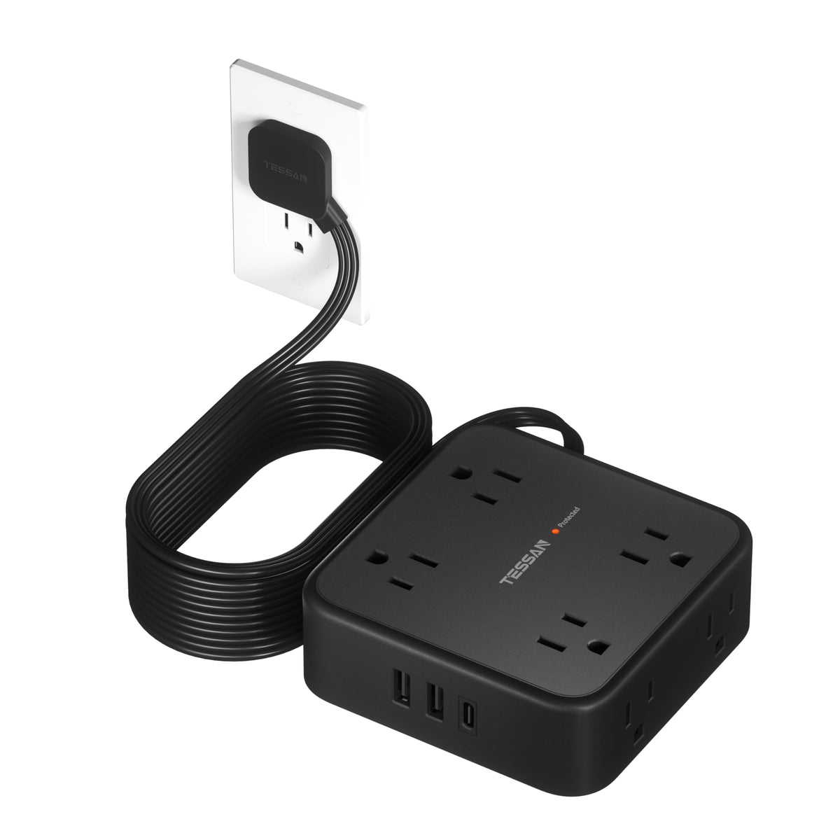 TESSAN Surge Protector Power Strip with 900J Surge Protection, 20 Ft, Grey