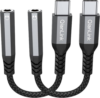 USB Type C to 3.5mm Female Headphone Jack Adapter, (2-Pack) USB C to Aux Audio Dongle Cable Cord for iPhone 15 16 17 Pro Max, Samsung Galaxy S25 S24 S23 S22 S21 S20 Ultra, Note 20, Pixel 8 9,iPad Pro