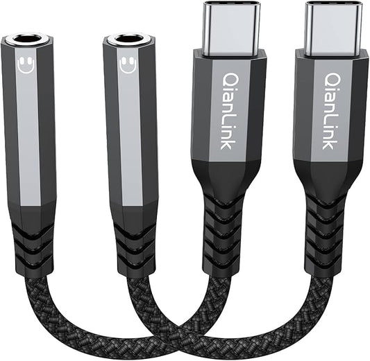 USB Type C to 3.5mm Female Headphone Jack Adapter, (2-Pack) USB C to Aux Audio Dongle Cable Cord for iPhone 15 16 17 Pro Max, Samsung Galaxy S25 S24 S23 S22 S21 S20 Ultra, Note 20, Pixel 8 9,iPad Pro