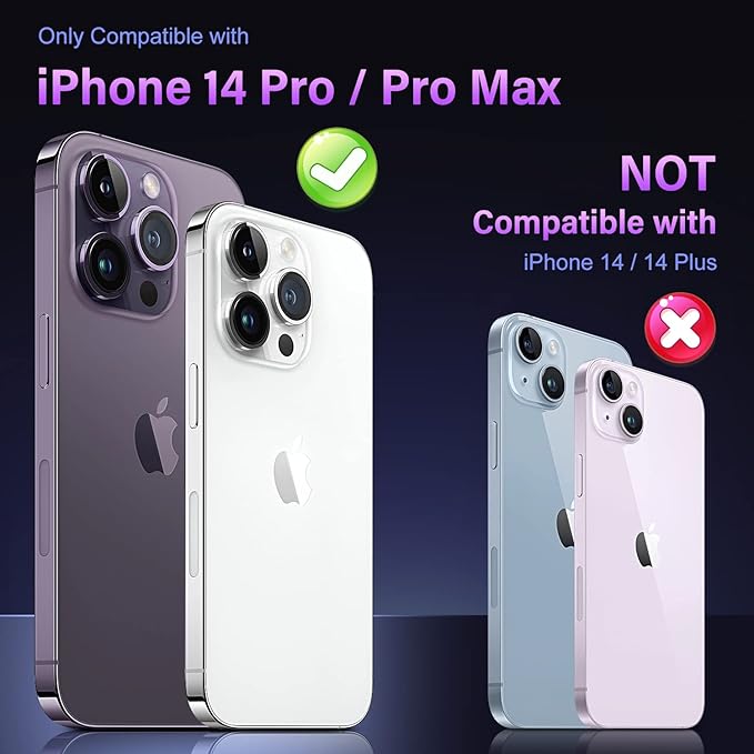 Uyiton for iPhone 14 Pro/iPhone 14 Pro Max Camera Lens Protector, [Drop Protection] 9H Tempered Glass Camera Cover screen Metal Ring Case Friendly Scratch Resistant Easy to Install - Glitter Purple