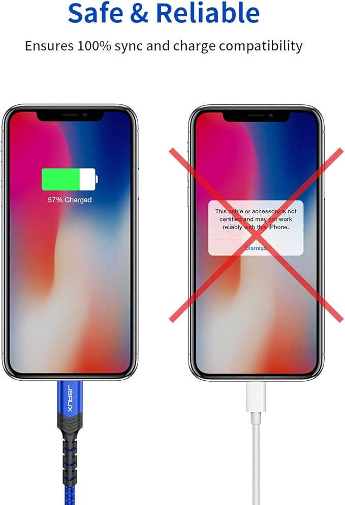 JSAUX for iPhone Charger Cable [2-Pack 6ft], MFi Certified Lightning Cable Fast Charging Charger Cable Compatible with iPhone 13 12 11 Xs Max X XR 8 7 6s 6 Plus 5, iPad, iPod - Blue