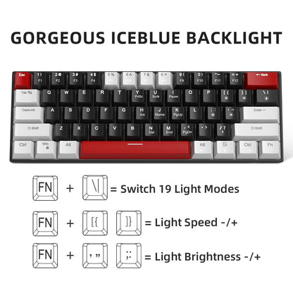 Camiysn 60% Mechanical Gaming Keyboard,Mixed Color Keycaps Gaming Keyboard with Linear Red Switches, Detachable Type-C Cable Mini Keyboard with Blue LED Light for PC/Laptop