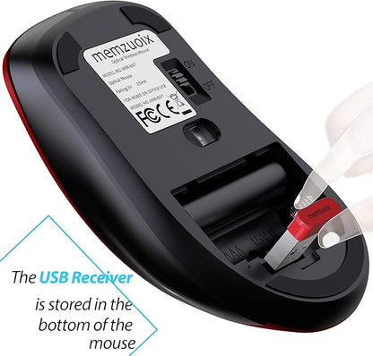 memzuoix 2.4G Wireless Mouse, 1400 DPI Mobile Optical Cordless Mouse with USB Receiver, Portable Computer Mice for Laptop, PC, Desktop, MacBook, 5 Buttons, Red