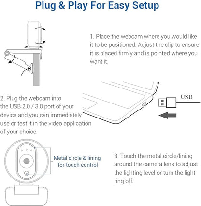 NexiGo N680E 1080P Webcam with Ring Light, Privacy Cover and Dual Microphone, Advanced Auto-Focus, Adjustable Brightness, Streaming Web Camera for Zoom Skype Facetime, PC Mac Laptop Desktop