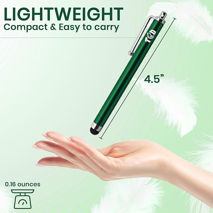 TCD 10 Pack Stylus Pen Set - Touch Screen Devices, Thick Rubber Tip - Green