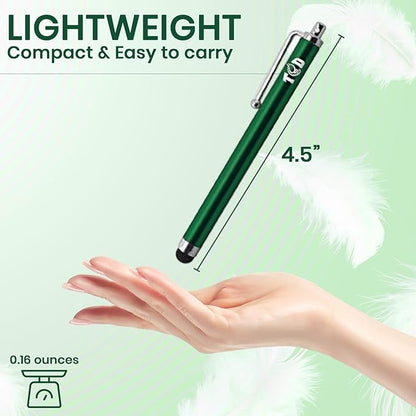 TCD 10 Pack Stylus Pen Set - Touch Screen Devices, Thick Rubber Tip - Green
