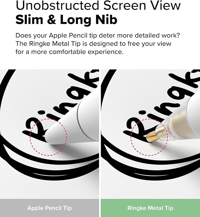 Ringke Apple Pencil Tips [3 Pack/Replacements for All Generations] Compatible with Apple Pencil Pro, 1st, 2nd Gen, USB-C Accessories, Clean & Neat Feel Nib - Metal (Matte Clear)