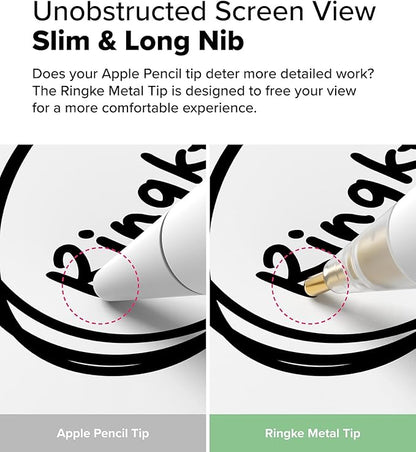 Ringke Apple Pencil Tips [3 Pack/Replacements for All Generations] Compatible with Apple Pencil Pro, 1st, 2nd Gen, USB-C Accessories, Clean & Neat Feel Nib - Metal (Matte Clear)