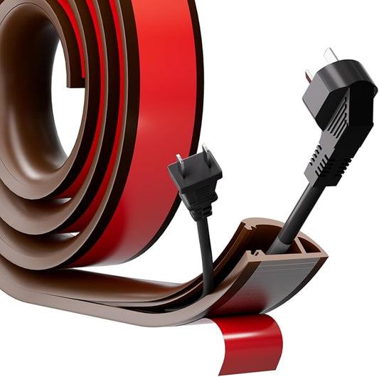 6ft Side Buckle Floor Cord Cover for Wires, Selfadhesive Extension Cord Hider Easy Floor Cable Management Prevent Cable Trips,Silicone Floor Wire Covers for Cords, Cable Protector Cord Cavity（Brown）