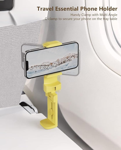 MiiKARE Airplane Travel Essentials Phone Holder, Universal Handsfree Phone Mount for Flying with 360 Degree Rotation, Accessory for Airplane, Travel Must Haves Phone Stand for Desk, Yellow
