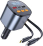 [2025 Upgraded] 81W Retractable PD Car Charger with Bluetooth 5.3, FM Transmitter, Hands-Free Calling, MP3 Player, USB & LED Display – USB-C Bluetooth Adapter for All Phones